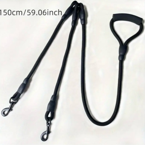 Black Double Dog Leash with Black Handles - Picture 3 of 3